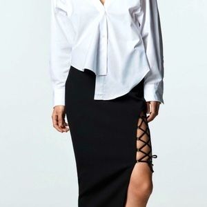 ZARA Laced Pencil Midi Fitted High Waist Skirt SZ Large - NWT